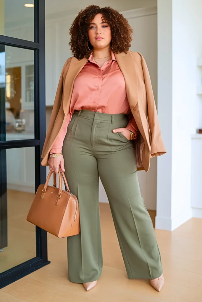 Plus Size Soft Coral Blouse Autumn Outfit