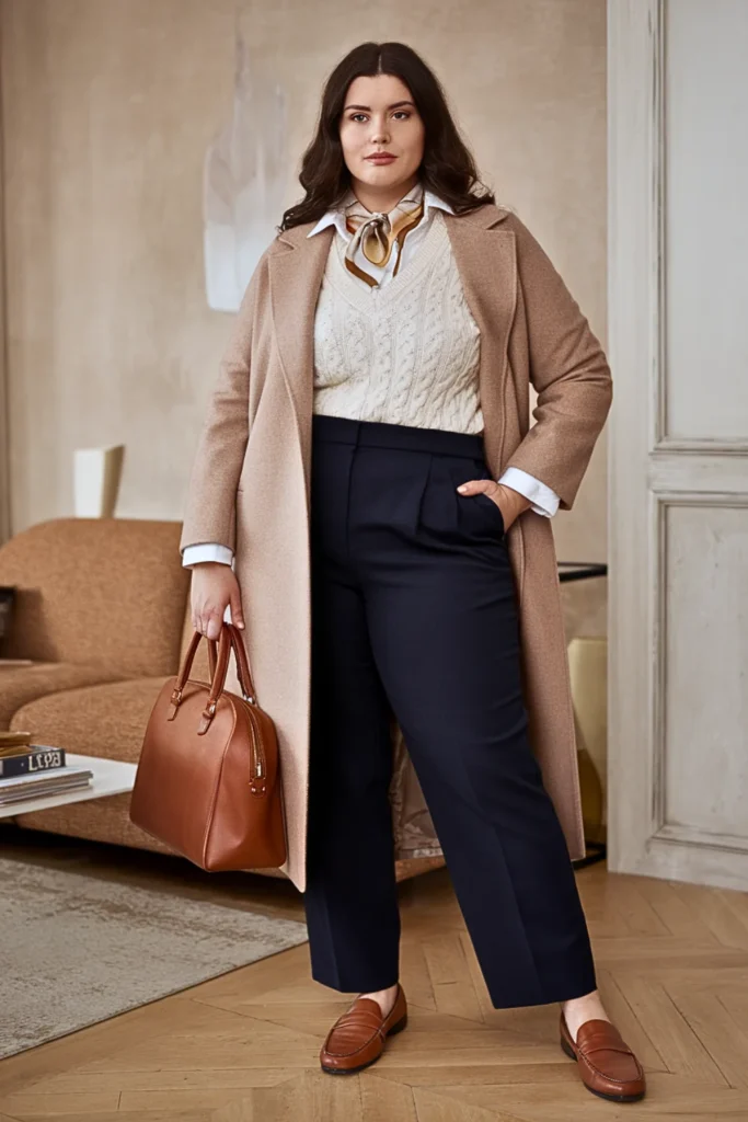 Plus Size Wool Blend Coat With Sweater Vest Winter Outfit