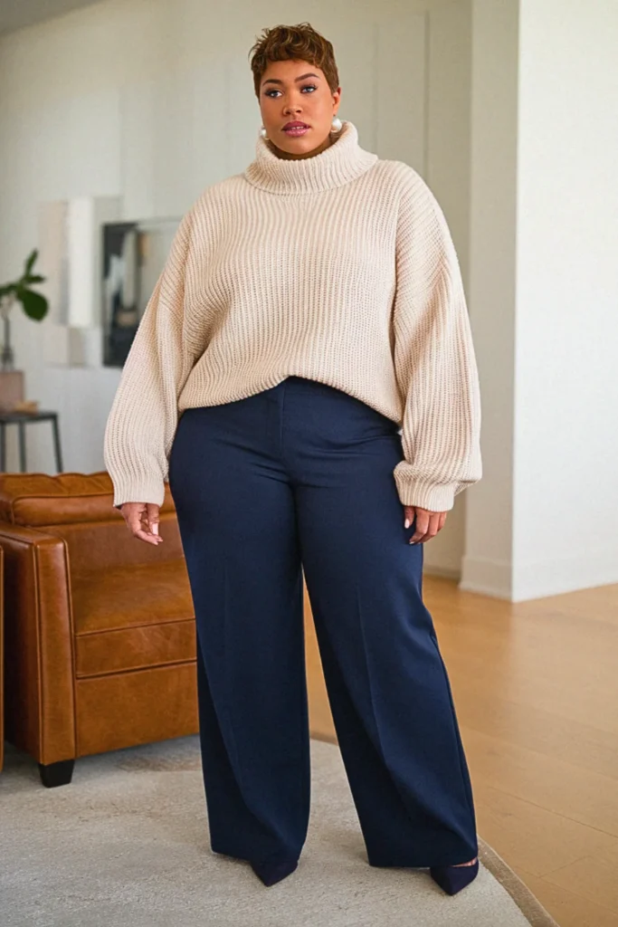 Plus Size Casual Turtleneck Sweater Work Fall Outfit