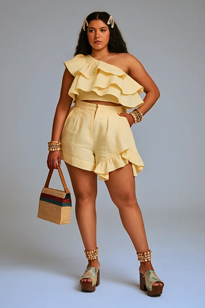 Spring Summer Asymmetrical Ruffled Co-ord Arrangement