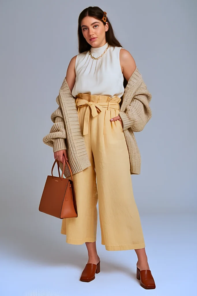 Spring Paperbag Linen Culotte Ensemble Work Outfit