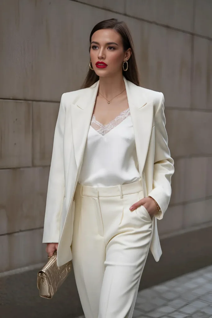 Classy New Years Eve White Pantsuit Outfit