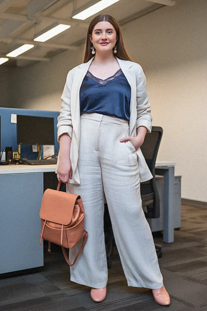 Plus Size Summer Lace-Trim Layered Tank & Blazer Office Outfit