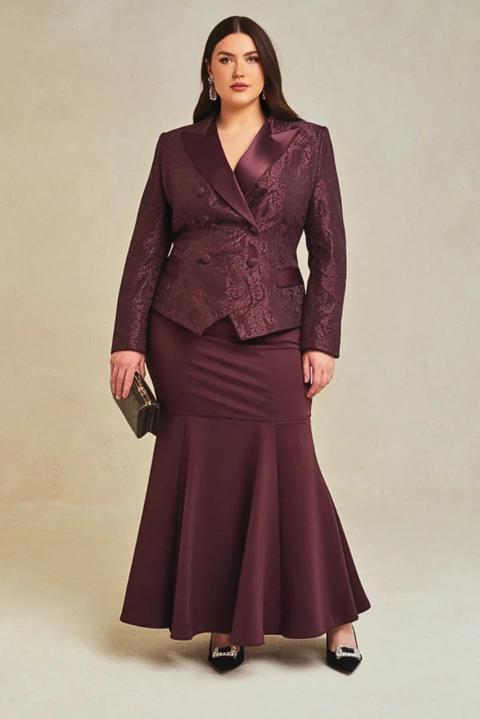 Plus Size Black Tie Brocade Tuxedo Wedding Guest Dress