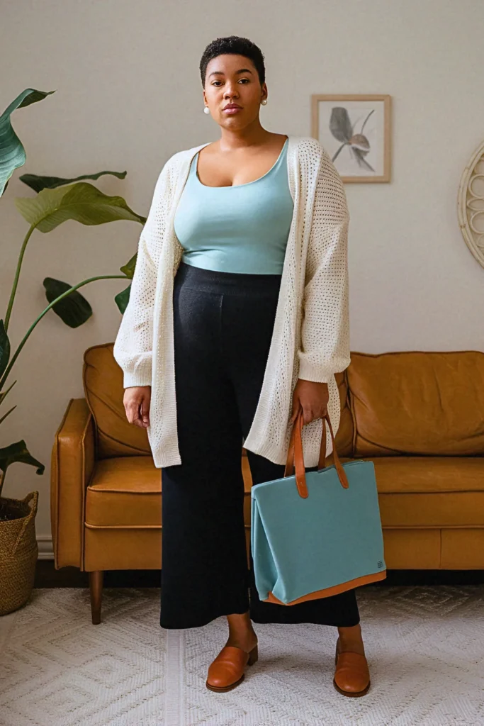 Plus Size Comfy Cocoon Cardigan and Tank Summer Outfit