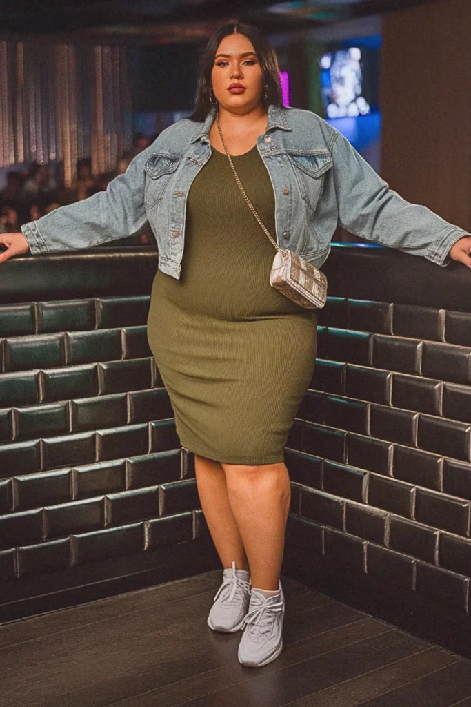 Plus Size Fall Knit Dress and Denim Jacket Going Out Outfit