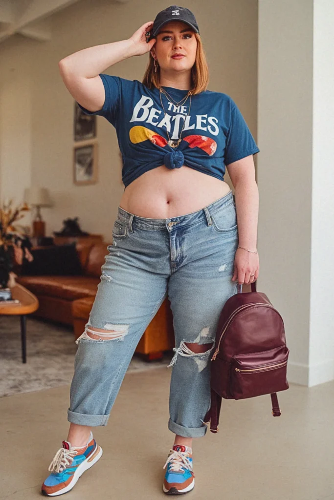 Plus Size Summer Vintage Graphic Tee and Distressed Boyfriend Jeans Outfit