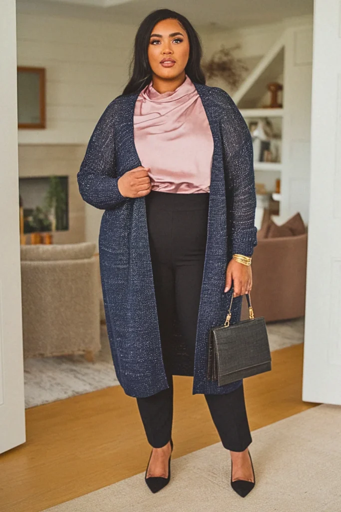 Plus Size Metallic Thread Cardigan Elevated Fall Outfit