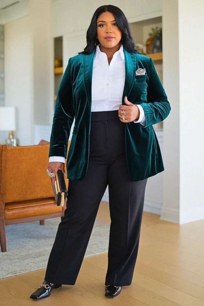 Plus Size Velvet Smoking Jacket Business Fall Outfit