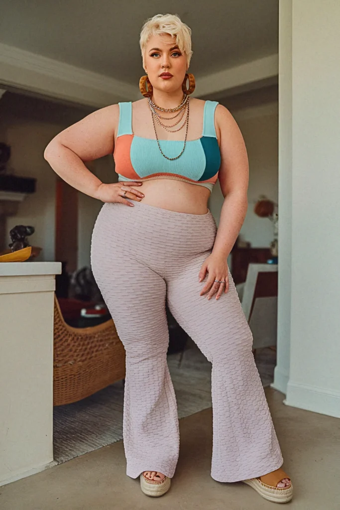 Plus Size Textured Compression Flare Legging Outfit