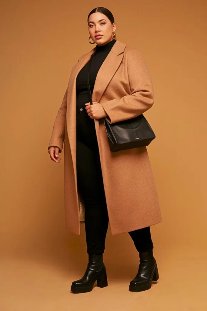 Plus Size Autumn Camel Coat Professional Work Outfit