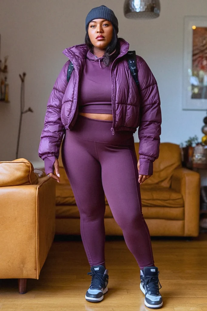 Plus Size Fall Puffer Jacket Sporty Autumn Outfit