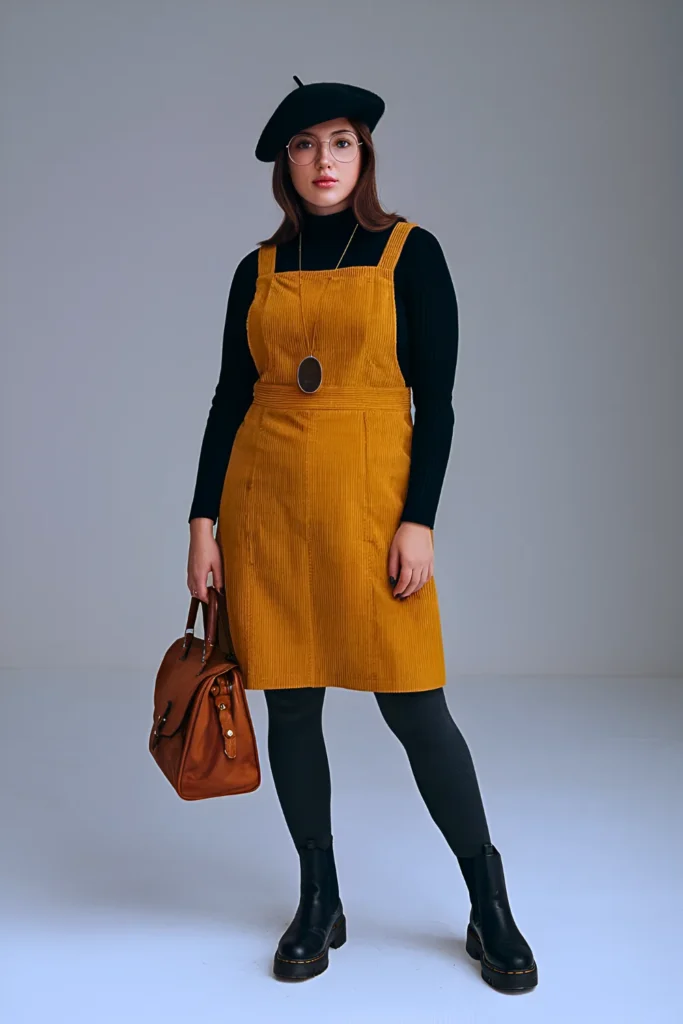 Spring Corduroy Pinafore Rollneck Office Outfit
