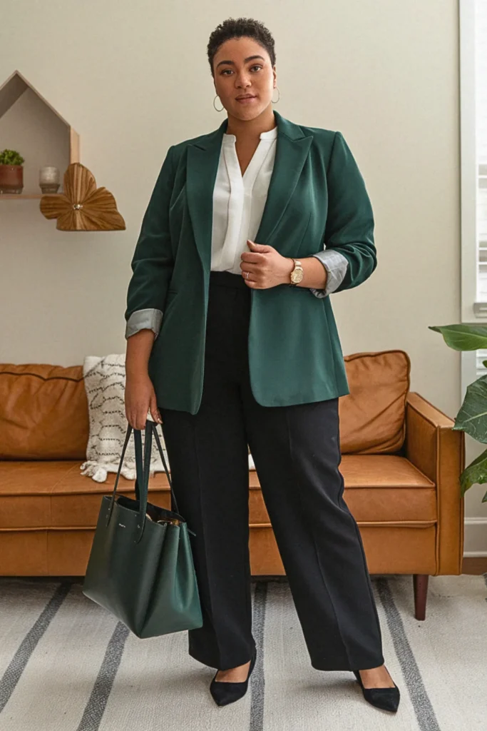Plus Size Forest Green Blazer Work Fall Outfit