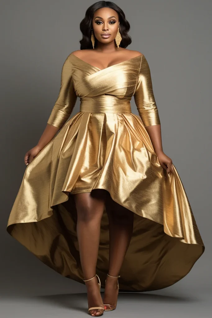 Plus Size Cocktail Party Gold Off The Shoulder Glitter Maxi Dress