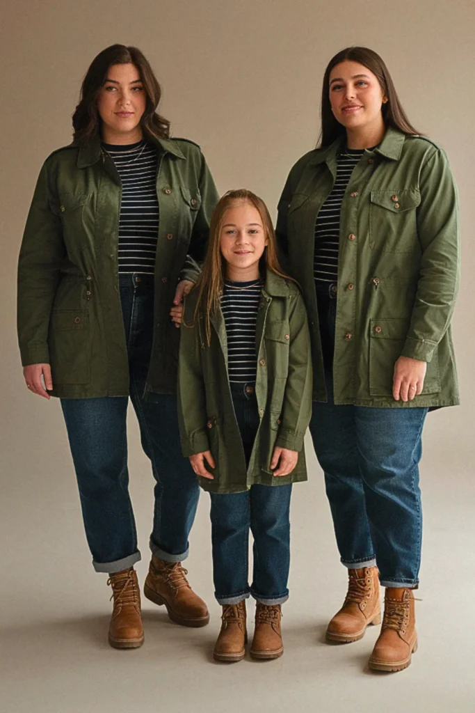 Plus Size Fall Forest Green Utility Jacket Family Outfit