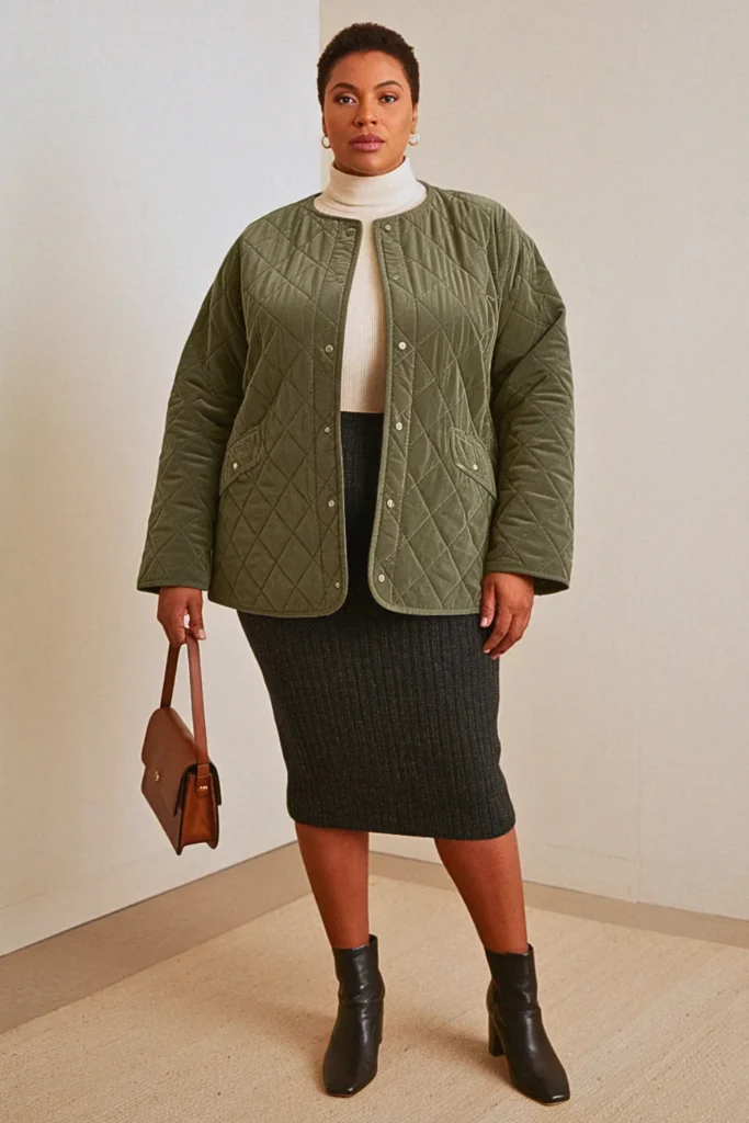 Plus Size Quilted Jacket and Skirt Fall Outfit