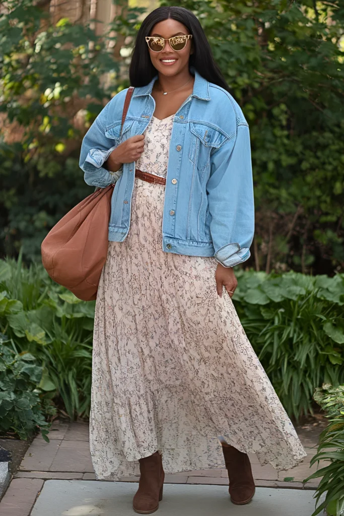 Oversized Denim Jacket and Floral Maxi Dress