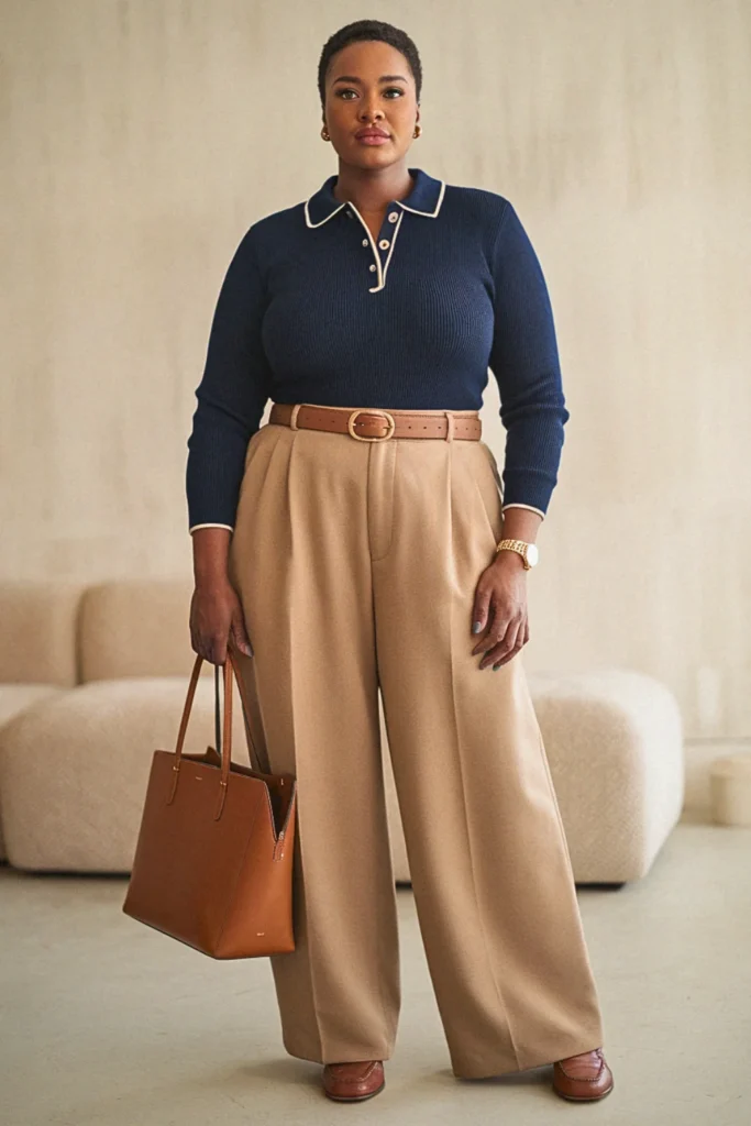 Plus Size Cute Knit Polo Sweater Work Fall Outfit