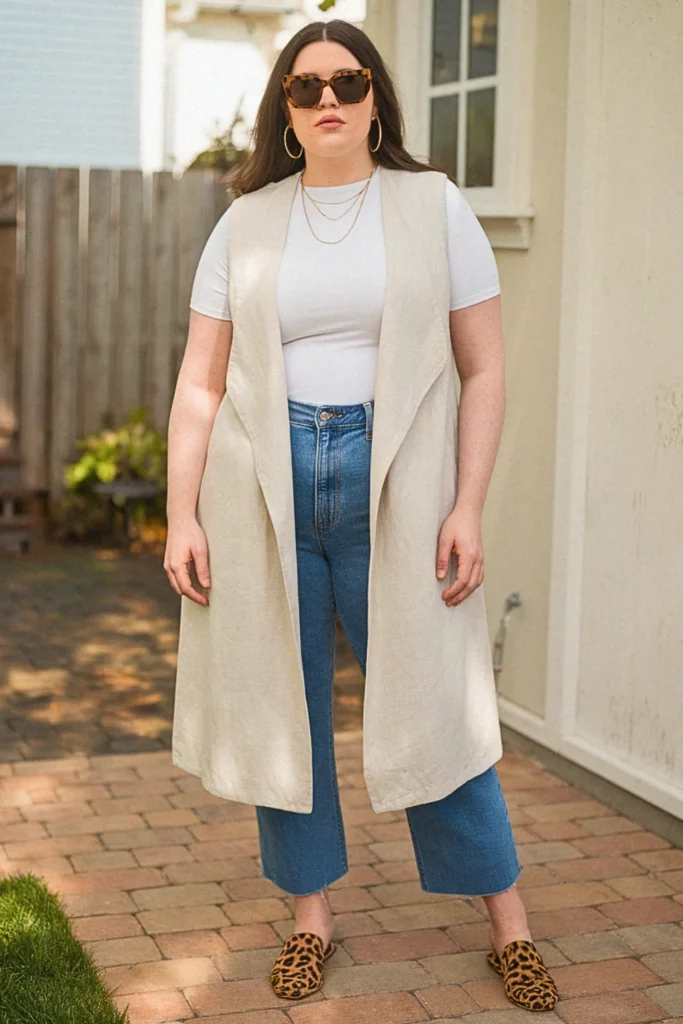 Plus Size Linen Vest Combo Summer Outfit