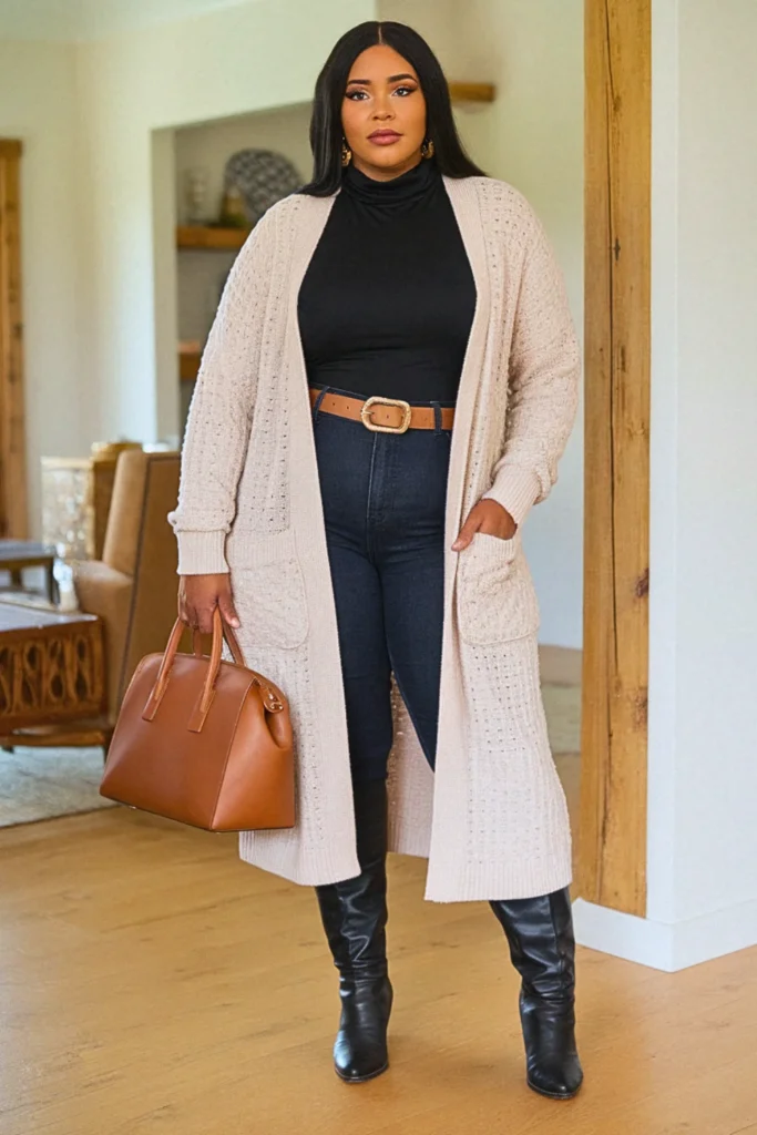 Plus Size Fall Textured Knit Cardigan Nashville Outfit