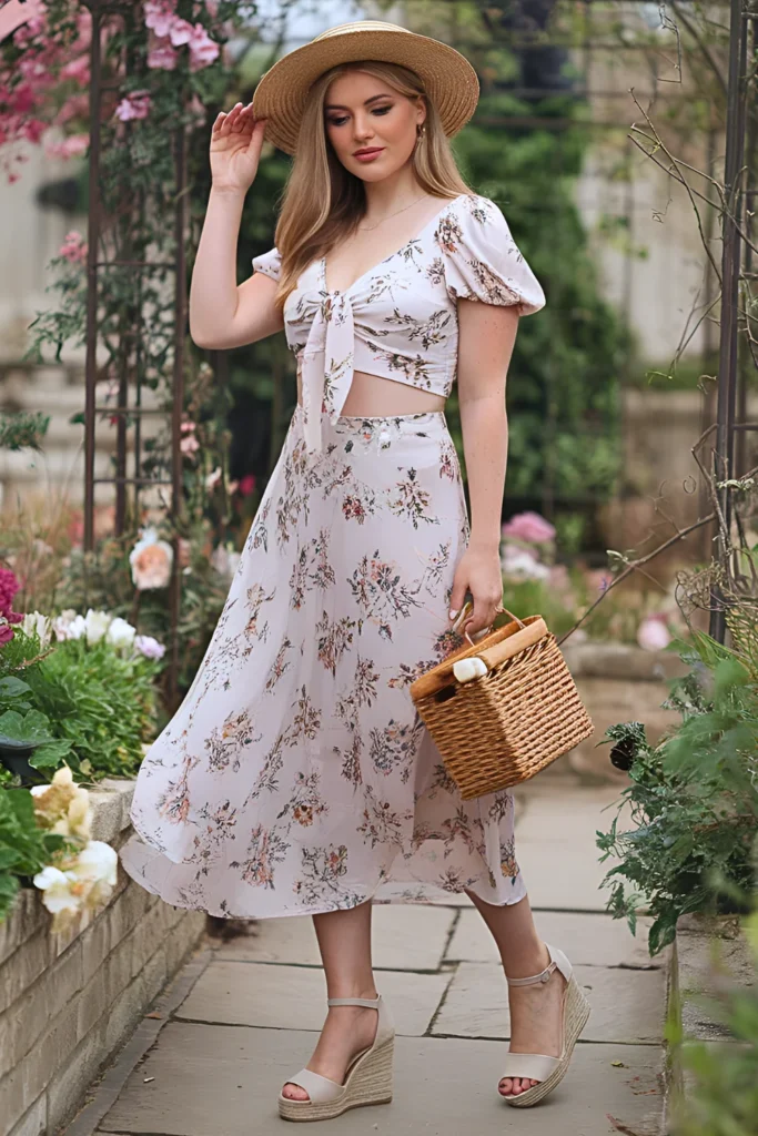 Tie-Front Crop Top and Floral Midi Skirt