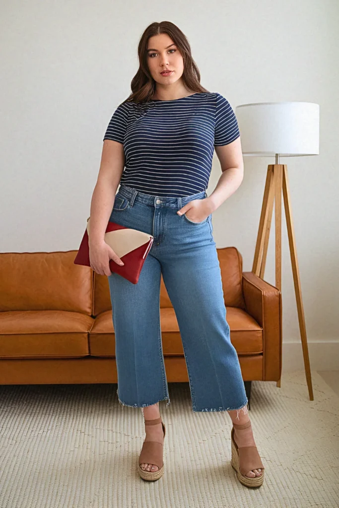 Plus Size Comfy Wide-Leg Cropped Denim Summer Outfit