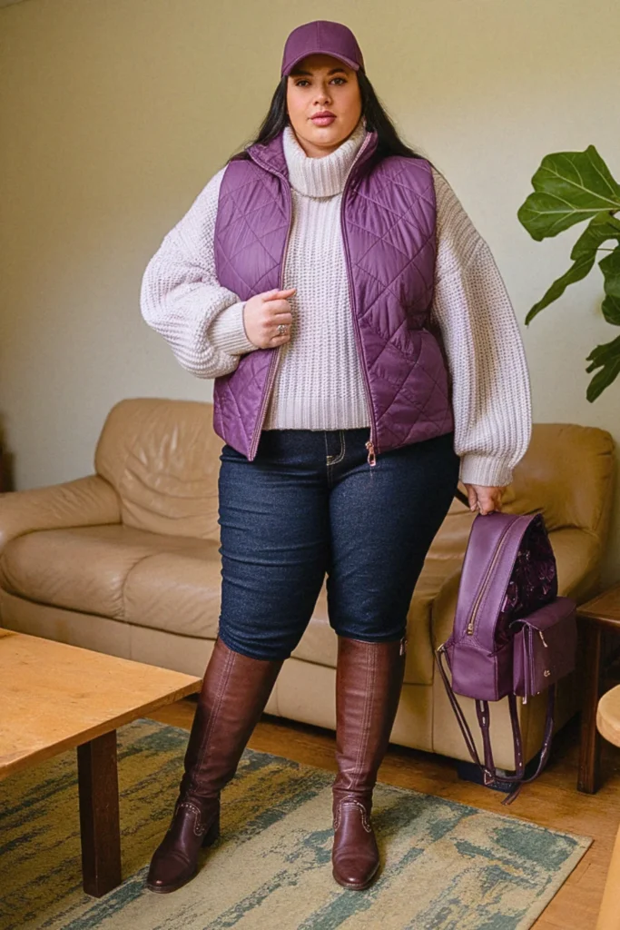 Plus Size Puffer Vest and Sweater Fall Outfit