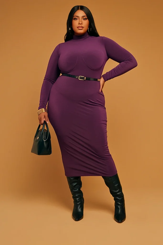 Plus Size Autumn Eggplant Dress Office Work Outfit