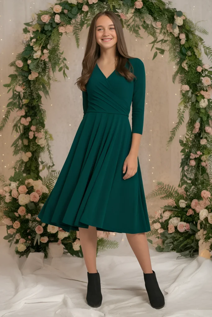 Middle School Winter Dance Emerald Wrap Dress