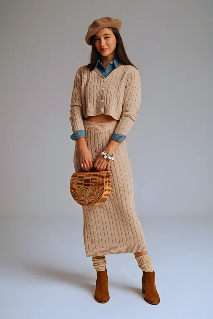 Aesthetic Cozy Knit Two-Piece Spring Outfit