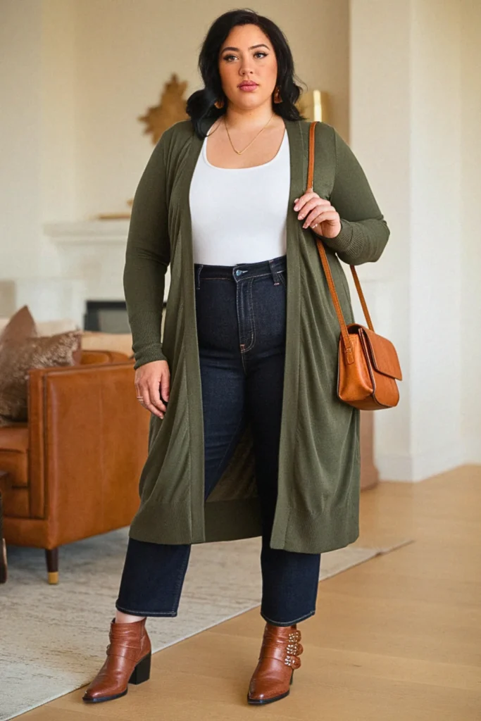 Plus Size Forest Green Cardigan Fall Outfit