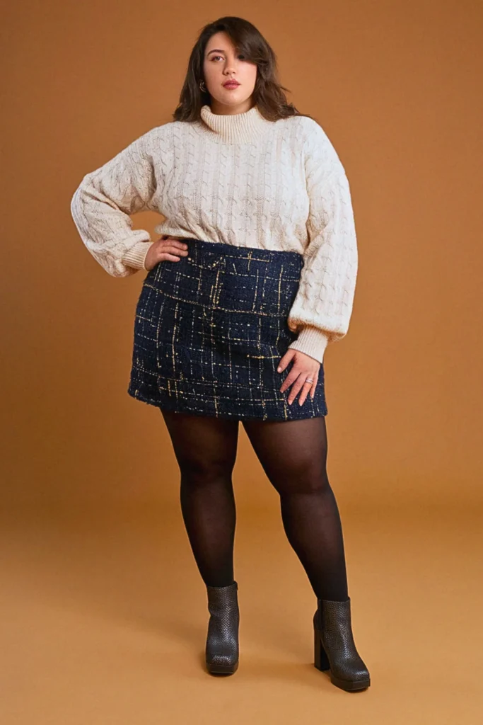Plus Size Fall Tweed Mini Skirt Birthday Outfit