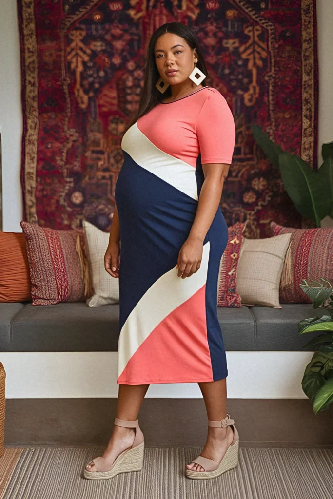 Plus Size Summer Color Block Pregnancy Outfit