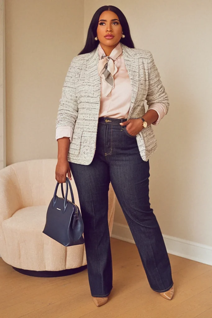 Plus Size Blazer and Jeans Polished Fall Outfit