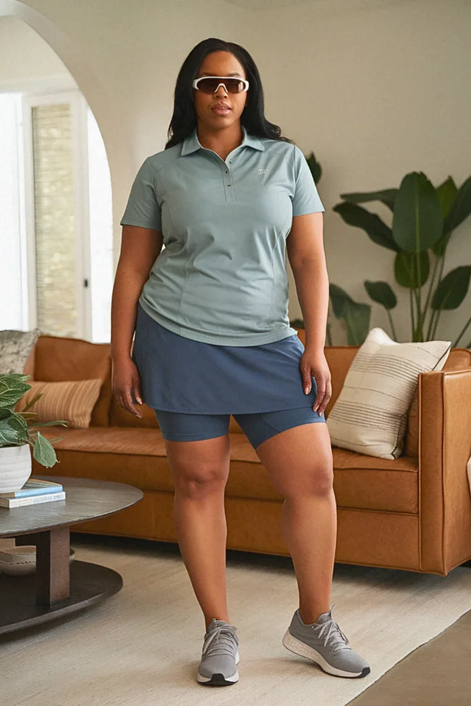 Plus Size Summer Athletic Skort and Performance Polo Mom Outfit