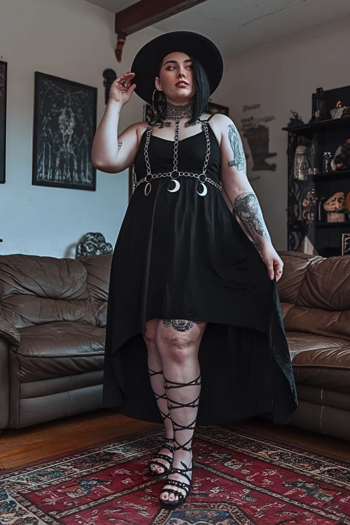 Plus Size Moon Phase Harness Summer Goth Outfit