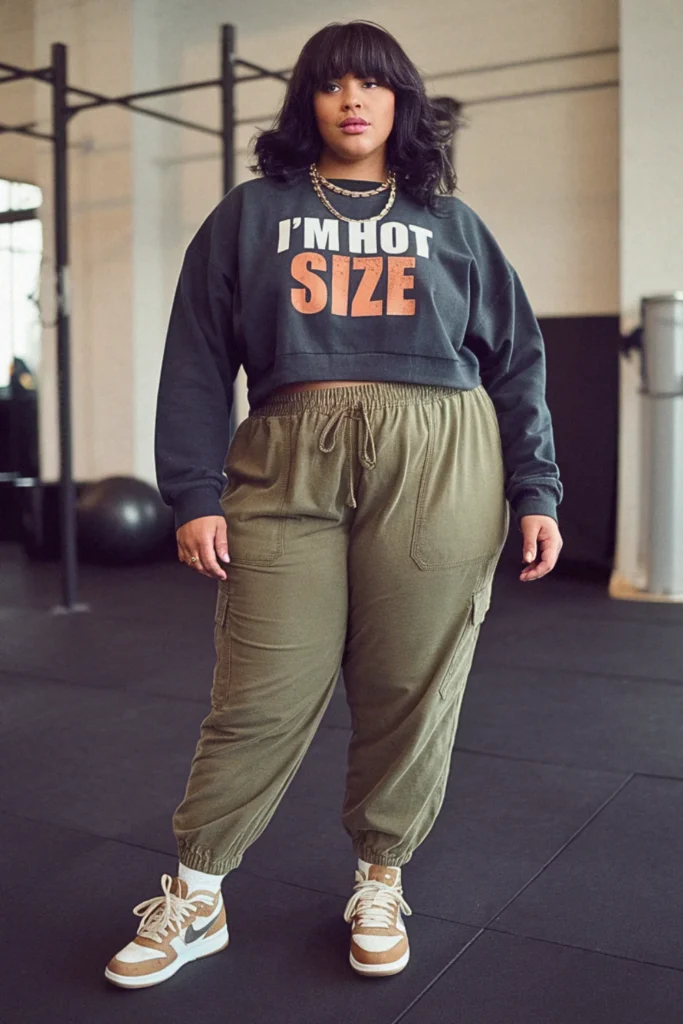 Plus Size Fall Graphic Sweatshirt and Cargo Joggers Athleisure Outfit