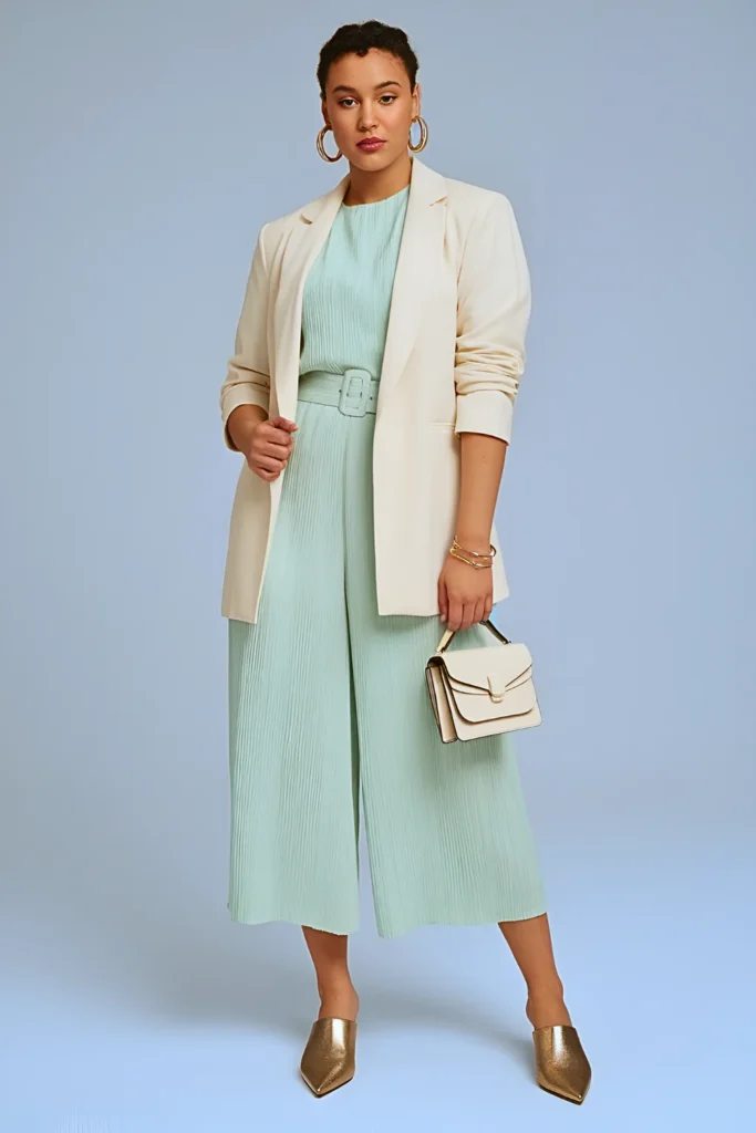 Spring PlisseÌ Culotte Jumpsuit Work Outfit