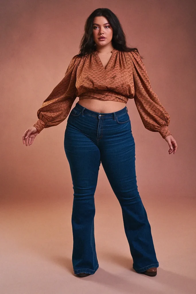 Plus Size Empire Waist Blouse and Bootcut Jeans Fall Outfit