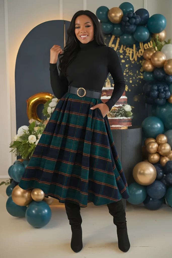 Winter Birthday Plaid Outfit For Black Women