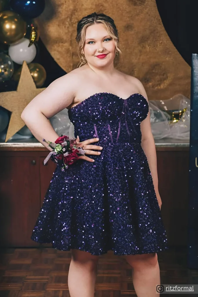 Plus Size Deep Purple Sequin Amethyst Prom Dress