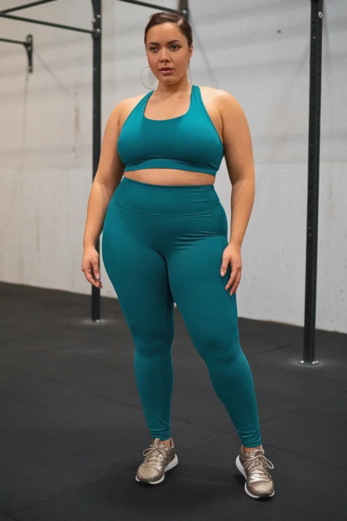 Plus Size Fall Longline Sports Bra and Matching Leggings Athleisure Outfit