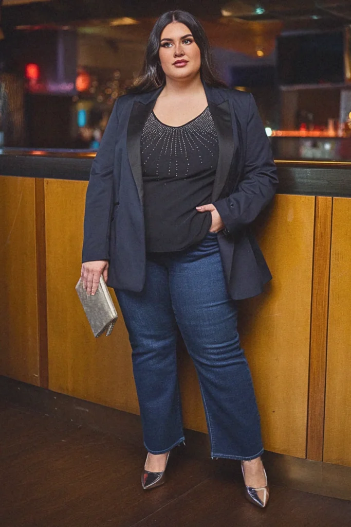 Plus Size Fall Embellished Tank and Blazer Going Out Outfit