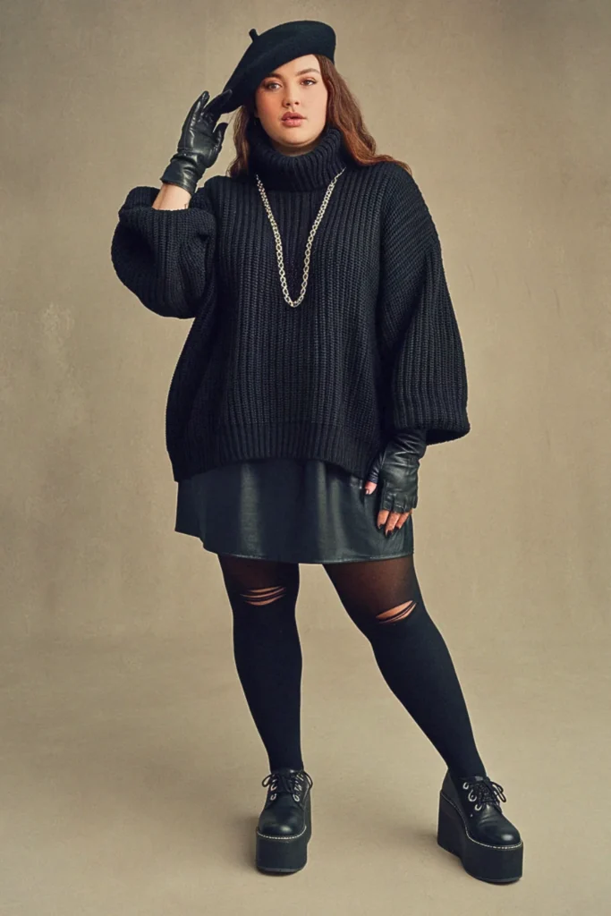 Plus Size Fall Turtleneck Sweater Grunge Outfit