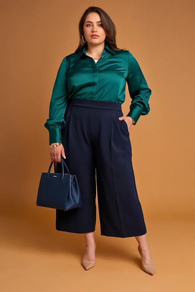 Plus Size Blouse and Culottes Professional Autumn Outfit