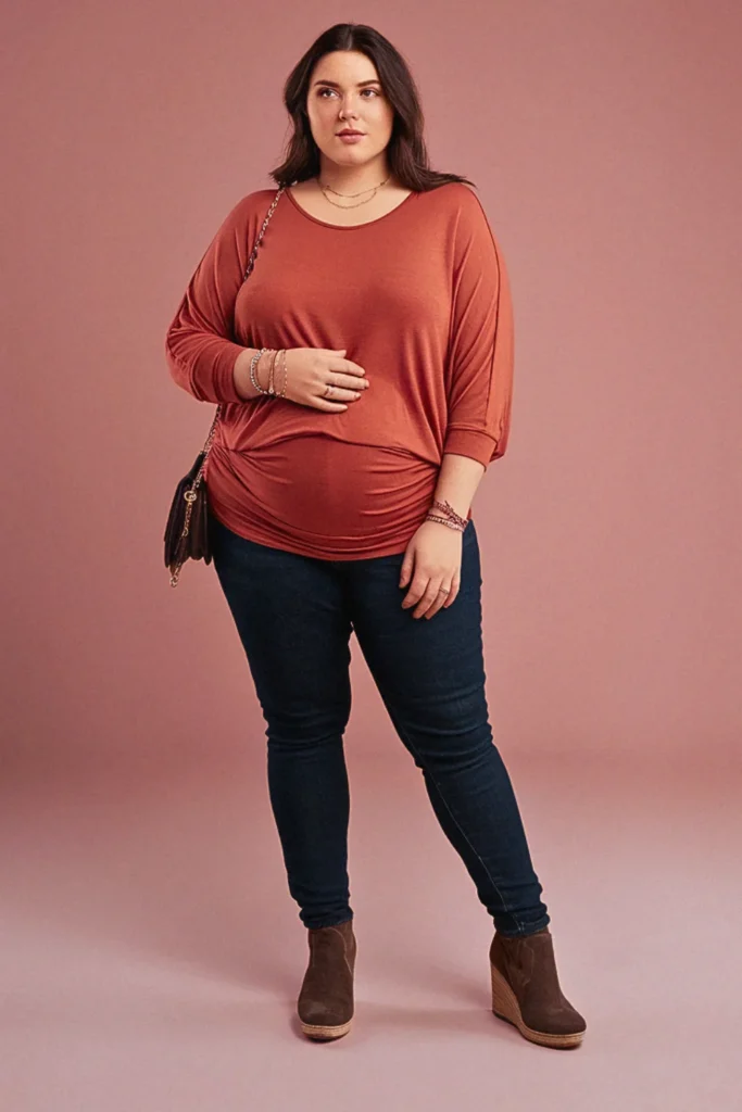Plus Size Dolman Sleeve Top and Skinny Jeans Fall Outfit