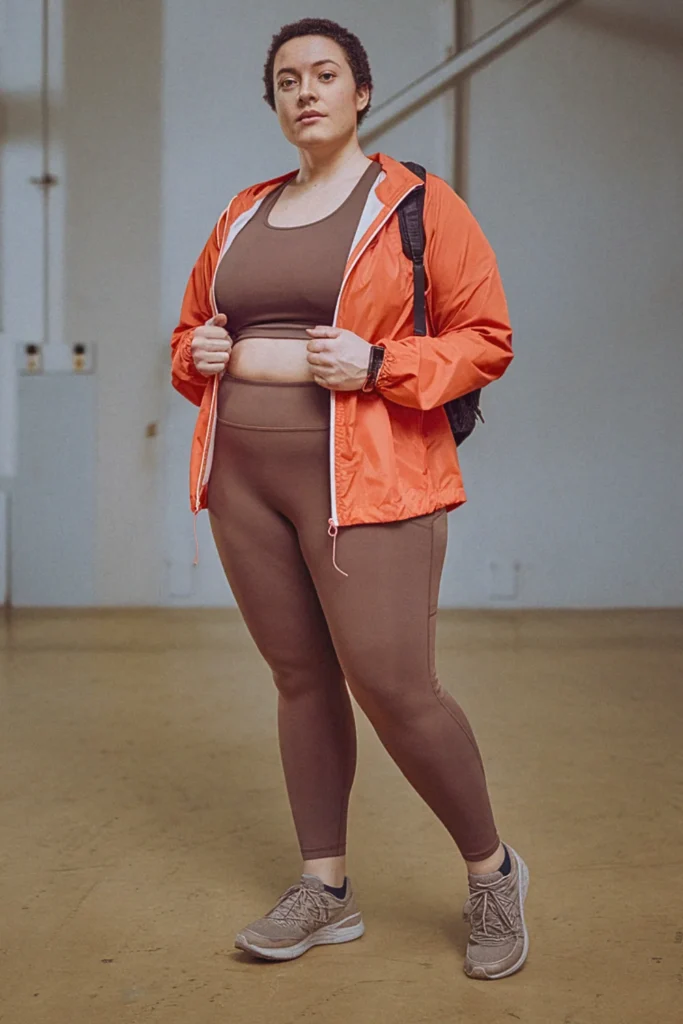 Plus Size Fall Windbreaker and Compression Leggings Athleisure Outfit