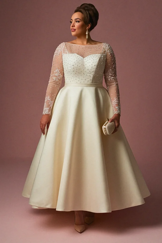 Plus Size Vintage Classy Long-Sleeve Wedding Dress