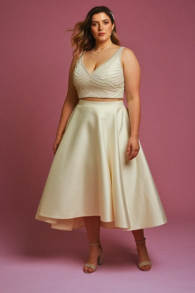 Plus Size Two-Piece Crop Top Wedding Set